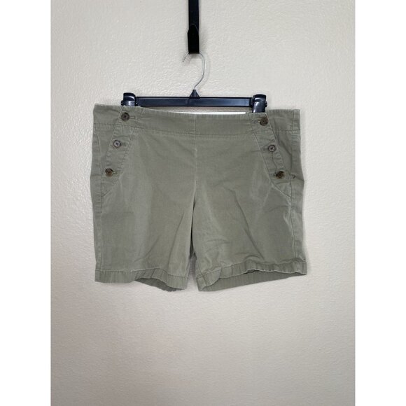 J.Crew Womens green Stretch shorts 10 cotton pull on buttons pockets summer‎ - Picture 2 of 7